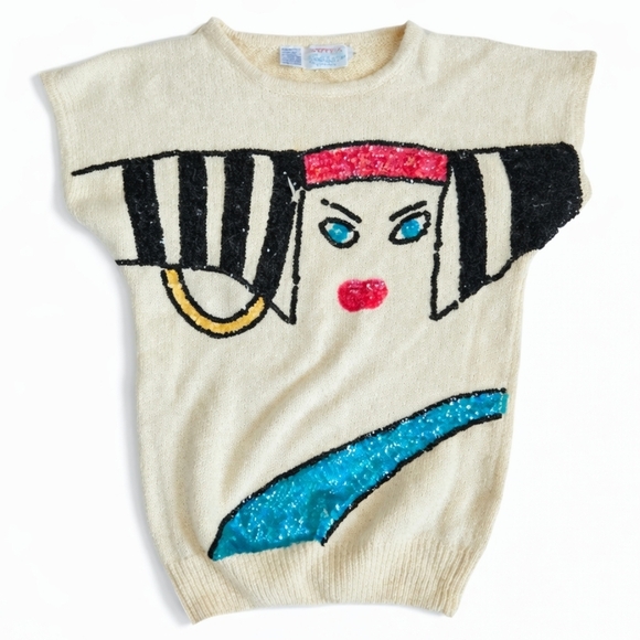 De Rotchild Sweaters - VTG Extra energy by de rotchild sequins wearable art silk angora wool sz M